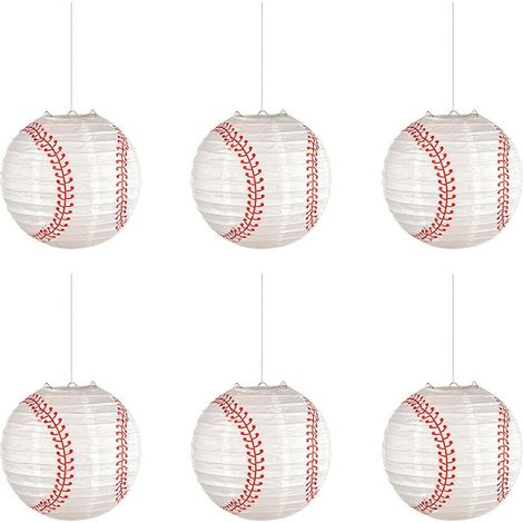 6er-Pack tragbare Baseball-Papierlampenschirme, mittelgroße Baseball-Papierlampenschirme zur Dekoration (1/5)