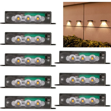 Lot de 8 appliques murales solaires d'extérieur, 3 LED, Allumage automatique du crépuscule à l'aube, Blanc chaud, Étanche (1/5)