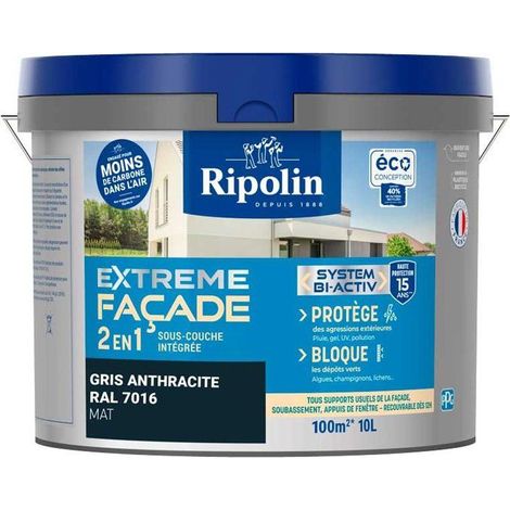 RIPOLIN Pintura Mate Fachada 2 en 1, Con Base - Antracita (1/4)