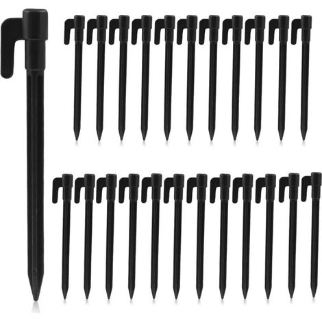 Lot de 100 piquets de tente en plastique, piquets de tente, piquets de ligne pour tondeuse robot, pour camping, jardinage, noir (1/5)