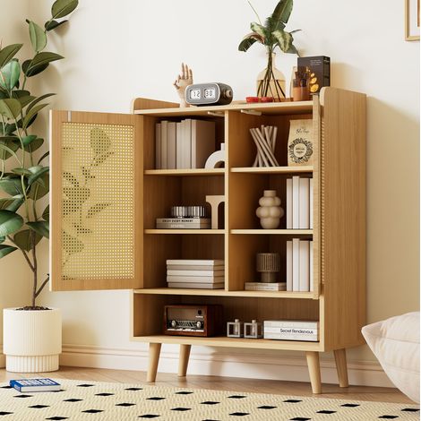 Zapatero de aglomerado roble claro, 2 puertas, baldas interiores, apertura push-to-open, 80x35x105 cm (1/5)
