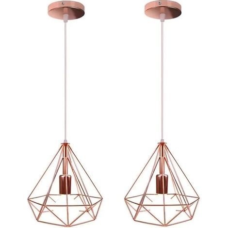2x Lustre Suspension en Cage Diamant Industrielle Lampe Suspension Rétro en Métal pour Salon Chambre (1/4)