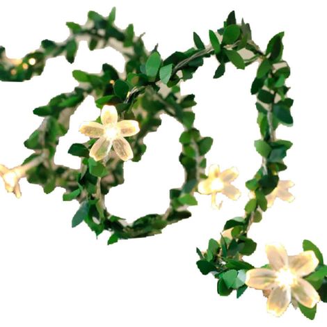 Guirlande lumineuse LED en rotin vert artificiel avec rose et feuilles, décoration de Noël. (1/5)
