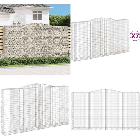 Gabionen mit Hochbogen 7 Stk. 400x50x220/240cm Verzinktes Eisen - Gabionen - Gabionenwände - Gartendeko - Gartenzubehör - Zaun - Home & Living (1/5)