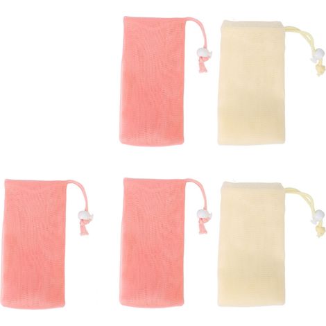 5 Pochettes en filet exfoliant pour savon, 5 pièces, sacs moussants nettoyants pour corps et visage, accessoire de douche réutilisable (1/5)