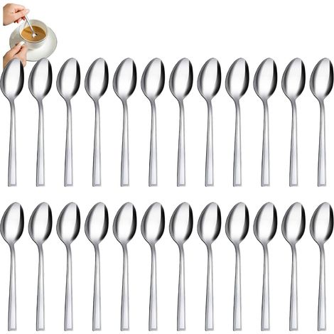 24 Cuillère, Acier inoxydable, Poli brillant, Ergonomique, 14,5cm, Pour maison, restaurant (1/5)