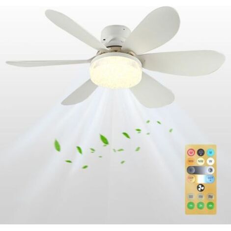 Ventilateur de plafond avec lumière, ventilateur de plafond silencieux de 52 cm avec lumière et télécommande, 6 pales, 3 vitesses, 3 couleurs, ventilateur de plafond avec fonction minuterie (1/5)