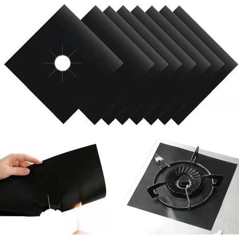 Housse de protection pour brleur de cuisinière Tapis de cuisinière à gaz réutilisables, 10,6" X 10,6" (8 feuilles noires) (1/5)