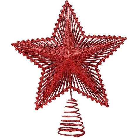 Décoration de sapin de Noël scintillante en forme d'étoile ajourée - Fournitures de fête de Noël-23x20cm-Red (1/2)