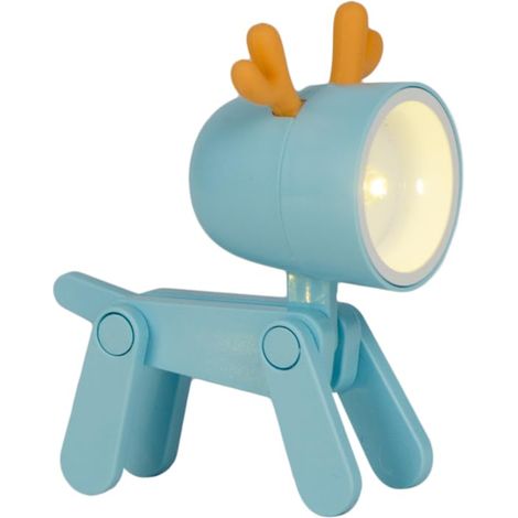 Mini lampe de table pliable à LED, lumière chaude de poche, pour lecture, table de chevet ou bureau en forme de renne (bleu ciel) (1/5)