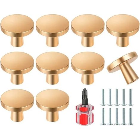10 Pièces Boutons de Porte Dorés, Boutons Ronds pour Meubles, Armoires et Tiroirs, Poignées de Cuisine pour Commode, - 10 Pièces-or (1/5)