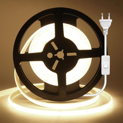 COB LED Strip Light, 240 LEDs/meter, Cuttable Flexible Neon 220V with Switch, Indoor/Outdoor LED Strip Lighting (Natural White (4000-4500K), 10M) (1/5)