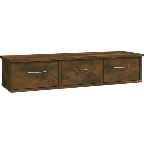 Mobiletto a muro moderno e pratico 88 x 26 x 18 cm con 3 cassetti decorativi in legno composito effetto rovere affumicato. Codice articolo: 020048129.