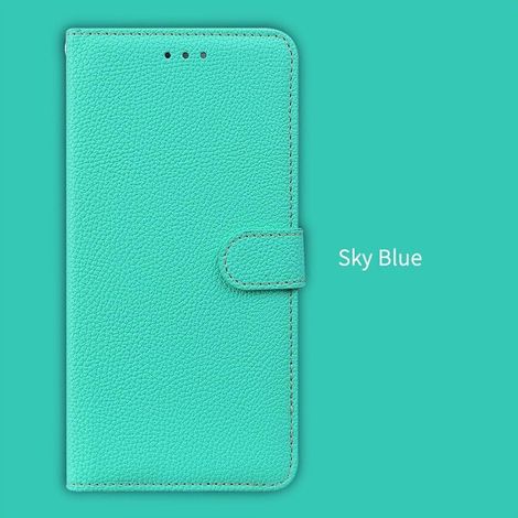 Custodia per iPhone 11 in similpelle PU, a portafoglio, con scomparto per carte, chiusura magnetica, colore azzurro cielo.