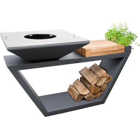 Brasero plancha G4 graphite 169x90x98,2cm – Plaque inox 12mm – Cendrier intégré – Pour cuisson extérieure – Artiss Design
