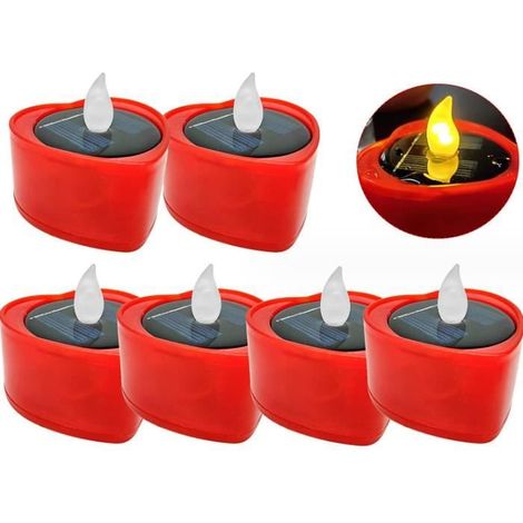 6 Pièces Solaire Bougie Lumière Lampara Solaire Para Extérieur Décor De Porte Extérieur Solaire Alimenté Lumières Coeur LED Bougie