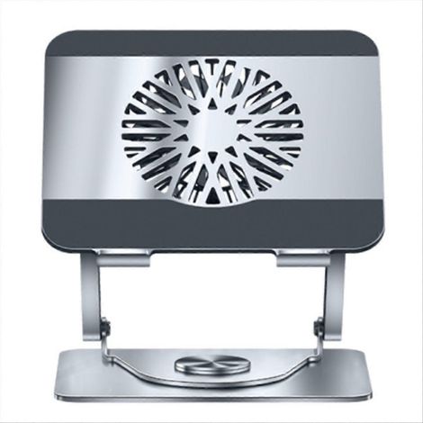 360° drehbarer Desktop-Laptopständer aus Metall mit integriertem Lüfter, ideal für Videospiele. Universeller Zweiachsenständer, grau. (1/5)