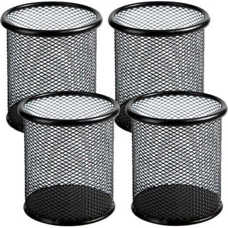 Porte-crayons en métal - OKZ® - Treillis métallique - Lot de 4 - Noir - Dimensions 8,9x8,9x9,7 cm