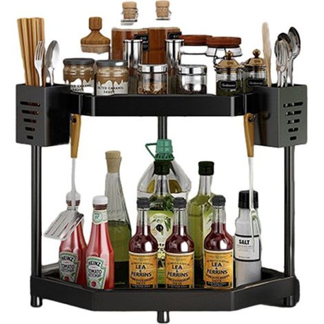 Scaffale da cucina angolare regolabile, 39 cm, extra grande, portaspezie da parete triangolare, in acciaio inox, per cucina e bagno - 2 Piani (1/5)