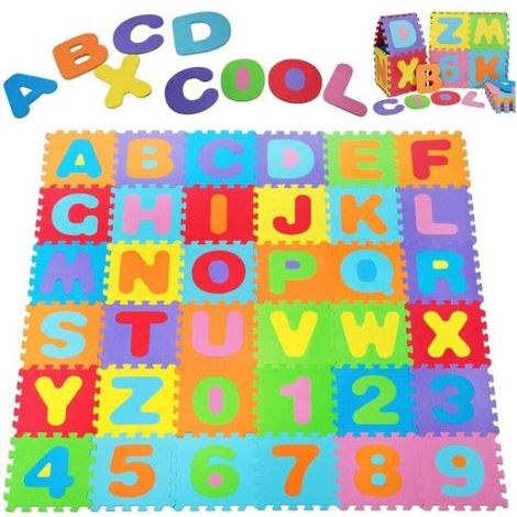 Tapis de jeu en mousse EVA pour enfants – 36 carreaux emboîtables avec lettres et chiffres – Épaisseur 1 cm – Non toxique et imperméable (1/5)