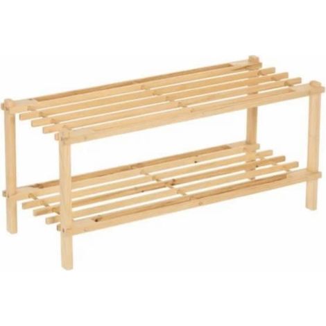 Meuble à chaussures en bois de sapin coloris naturel - Longueur 64 x Profondeur 26 x Hauteur 29,50 cm (1/4)