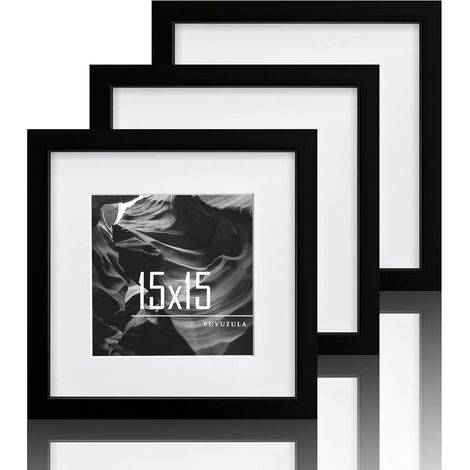 Bilderrahmen Schwarz Holz Quadratisch 15x15cm 3er Set Fotorahmen Passepartout (1/5)