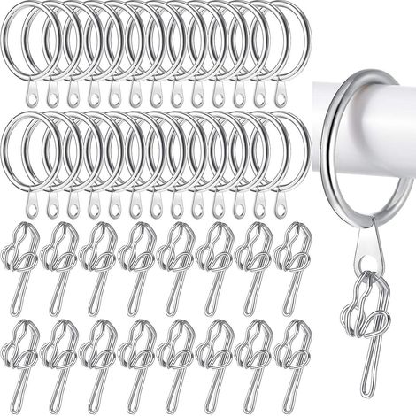 Anneau en acier rembourré + crochets de rideaux papillon en métal argenté, rideaux à ruban plissé, rideaux de porte et rideaux de douche (10 pièces)