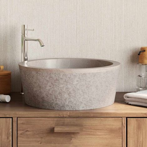 Lavabo vasque à poser Luxueux, Bac à laver, Gris Ø40x15 cm Marbre OIB5405E (1/5)