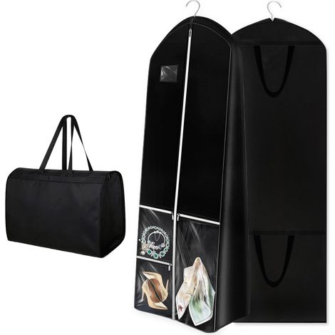 Sac à vêtements long 180 × 60 cm, pliable avec 4 poches, sac à vêtements respirant avec poignées, longueur latérale 26 cm, sac de protection anti-poussière, pour robes de mariée, robes de soirée (1/5)