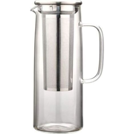 Jarra de agua de vidrio con filtro de acero inoxidable, cafetera de infusión en frío de 1200 ml con filtro de malla. (1/4)