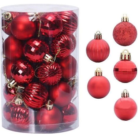 Lot de 34 boules de Noël rouges incassables en plastique, 40 mm, décorations pour sapin de Noël, mini boules de Noël, boules de Noël, boules de sapin de Noël (1/5)