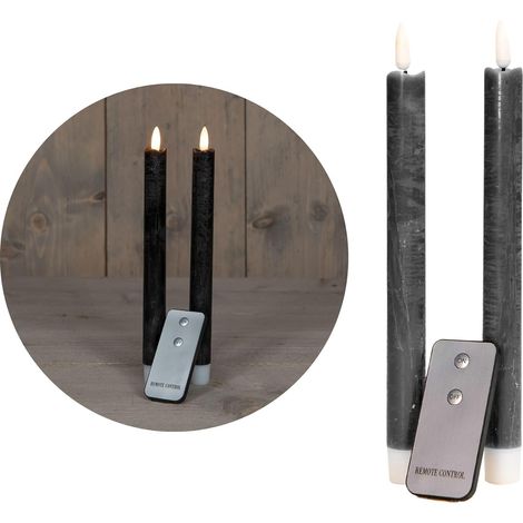 Bougies bâton LED avec minuterie NOIRES Lot de 2 pour l'intérieur avec fonction minuterie 6 heures VRAIE CIRE Hauteur 23 cm pour les bougies Diamètre