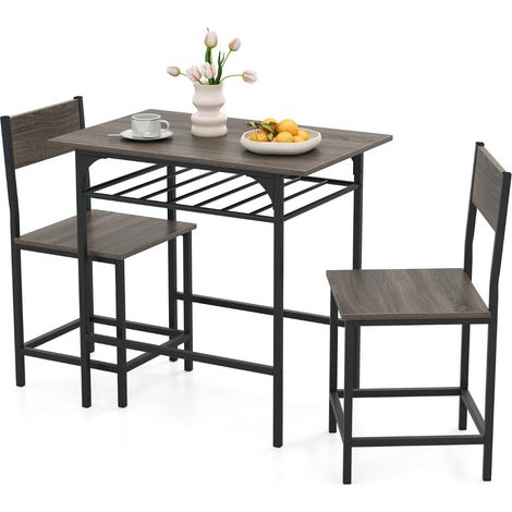 Conjunto de 3 piezas para comedor: mesa de 80 x 52,5 x 77 cm 2 sillas ergonómicas de diseño industrial en metal gris 200011938