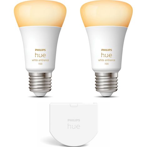 Philips Hue Kit d'extension E27 avec 2 Ampoules Standard Lumière blanche chaude à froide - Incl. 1 Interrupteur mural - White Ambiance (1/5)