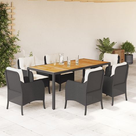 Set de comedor de jardín 7 pzas y cojines ratán sintético negro (1/5)