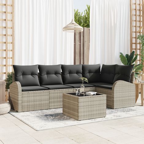 Sofa Set with Cushion with Storage 6 pcs Light Grey Poly Rattan vidaXL (1/5)