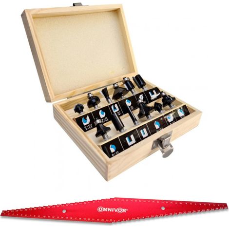 OMNIVOR - Pack Défonçage Bois - Coffret 12 Fraises Carbure Queue 6 mm - Réglet Toupilleur Gradué 502x63 mm Alliage Léger - Menuiserie Ebénisterie Atelier (1/4)