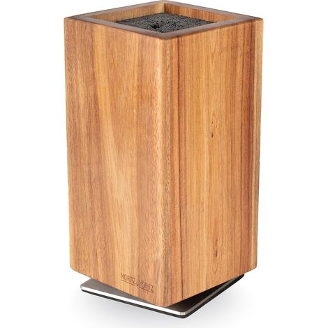 Bloc à couteaux en acacia rotatif à 360° - Porte-couteaux magnétique avec pied rotatif et insert de poils amovible - Support flexible pour couteaux de cuisine - Bloc à couteaux sans (1/5)