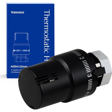 M30×1,5 mm Tête Thermostatique Radiateur, Thermostat Radiateur Noir, Robinet Thermostatique Radiateur avec Protection Contre Le Gel (1/5)