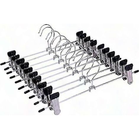 Set mit 10 Metallkleiderbügeln mit gummierten Clips 28,5 cm breit, rutschfest für Röcke und Hosen 360° drehbare Clips (1/4)