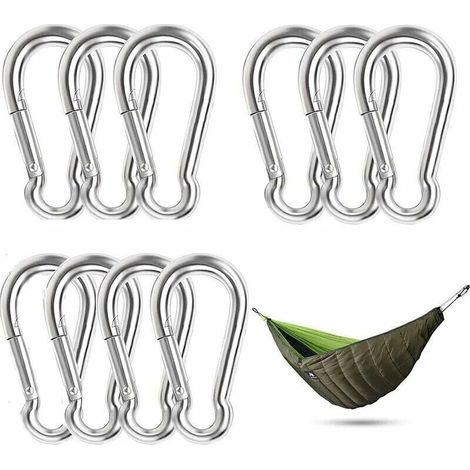 Ulisem10 Pièces Mousqueton en Acier Inoxydable Attache Mousqueton Clip Mousqueton Étanche Résistant à la Rouille Durable pour Sports Hamac Pêche Balançoire Camping Maison Horticulture Décoration (1/4)