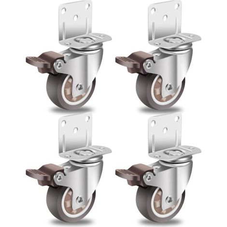 50mm Roulettes pour Meubles avec 4 Frein, Plaque de Montage en L, Roulette Charge, Caoutchouc pour Tous Les Sols, Meuble, Étagères,Coffres à Jouets,lot de 4 (1/4)
