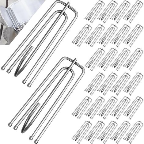45 ganchos metálicos para cortinas, ganchos de acero inoxidable de 4 puntas, ganchos para cortinas plisadas, aptos para colgar en anillas y rieles, accesorios para cortinas, 7x2 cm, plateados. (1/5)