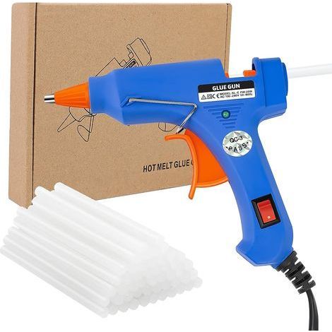 Pistolet à colle chaude ignifugé avec 30 bâtons de colle chaude, mini pistolet à colle chaude pour l'école, les loisirs créatifs, les arts ou les réparations rapides à la maison, 20W (bleu) (1/5)