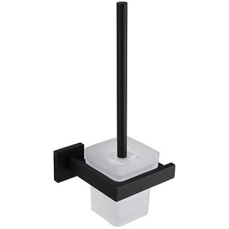Porte Brosse Toilettes et Support en Verre Brosse à Toilette Murale en Acier Inoxydable 304 finition satinée noire pour Salle de bains( Brosse Inclus)