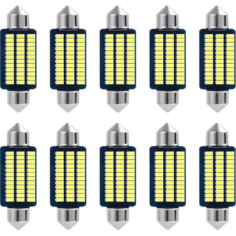 10 pièces 42mm C5W LED Ampoules Feu Blanc 42mm Canbus Gratuit, ampoule navette led 12v, Plug and Play, Super Lumineux LED bande pour l'intérieur de voiture, pour voiture camion (1/5)