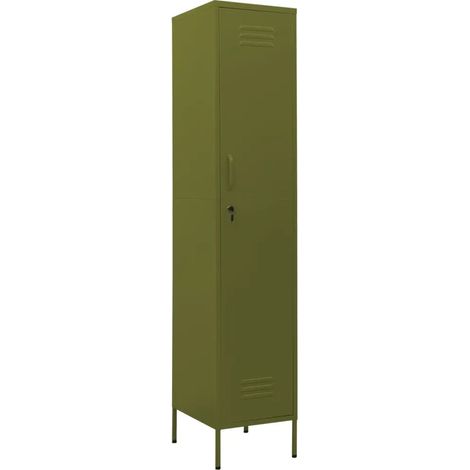 Armoire à casiers moderne avec 4 étagères réglables bureau 35 x 46 x 180 cm en acier vert olive (1/5)