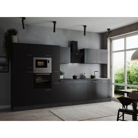 Küche Küchenzeile Küchenblock Grau Matt Schwarz Oliver 370 cm Respekta