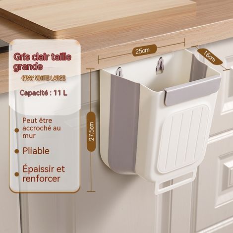 Poubelle de cuisine murale pliable grand format 11 L, grande ouverture 25 cm, plastique épais résistant (1/5)