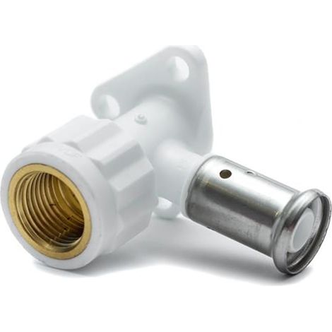 Coude Applique multicouche PVDF blanc à sertir Ø20x2,0 - Femelle 1/2'' (15/21) - Henco